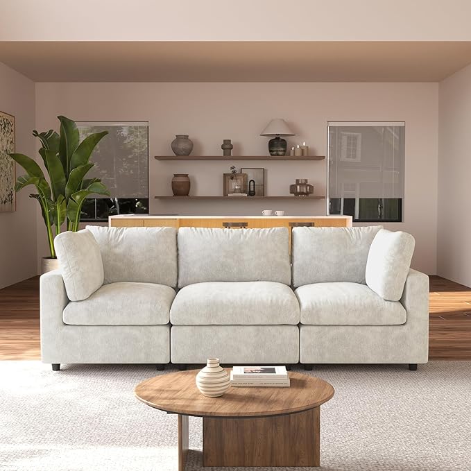 JACH 3-Seater Sectional Couches for Living Room, Deep Seat Modular Sofas, Cloud Sectional Couch, Sofa Covers Washable, Minimalist Modern Sofa for Living Room, Apartment, Beige