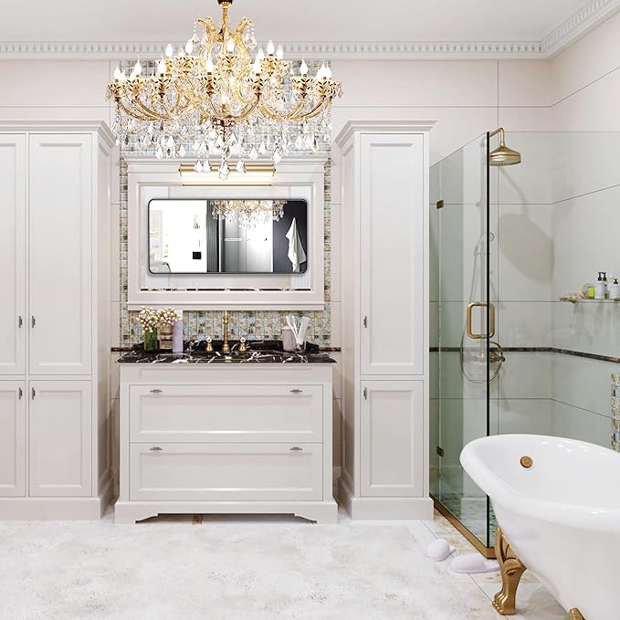 Wall Mount Mirror for Bathroom, Brushed Black Metal Framed Large Rounded Corner Rectangular Vanity Mirror, Anti-Rust, Tempered Glass (30" x 48", Black)