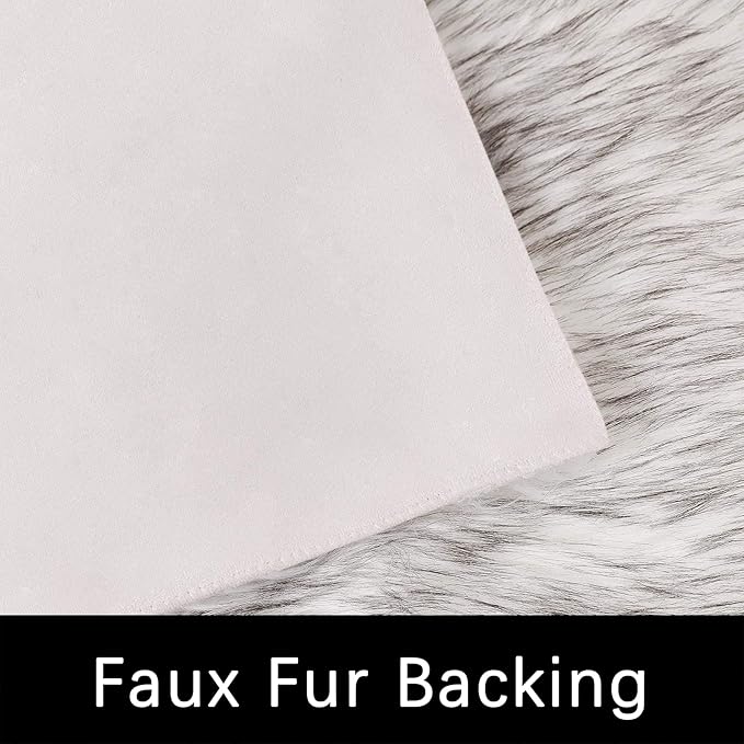 Latepis Boho Runner 2x6 White with Grey Tips Fluffy Shag Rug Washable Shaggy Rugs Faux Sheepskin Fur Rug Throw Rugs for Living Room Bedroom,Runner