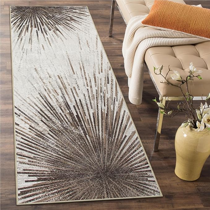 Lahome Modern 2.5x8 Washable Runner Rug, Non-Slip Stain Resistant Ultra-Thin Kitchen Hallway Runner, Abstract Print Carpet Rug for Hallway Bedroom Laundry - Brown/Gray