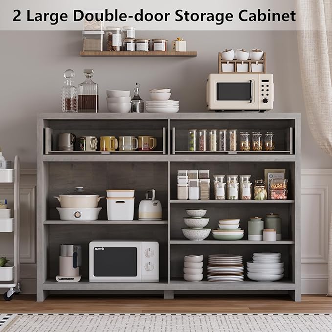 Fluted Sideboard Buffet Cabinet with Storage and Large Drawers, 55" W Credenza Storage Cabinet for Living Room or Entryway, 40'' H Farmhouse Buffet Table with Adjustable Shelves, Console Cabinet