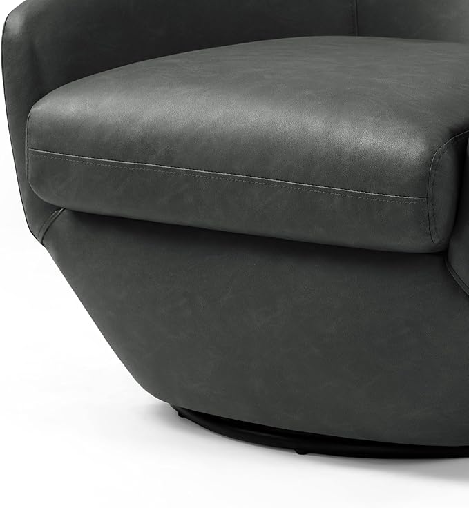 Swivel Barrel Accent Chair, Modern Round Faux Leather Arm Chair for Living Room, Bedroom, Comfy Club Reading Chairs for Adults(Faux Leather, Black, Set of 2)