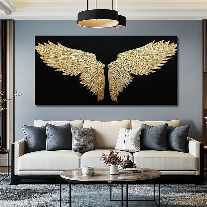 NBAODAN Large Canvas Art Black Abstract Wall Decor Gold Bird Painting Modern Wall Art for Office Minimalist Home Decor Artwork for Living Room 29x58 Inch