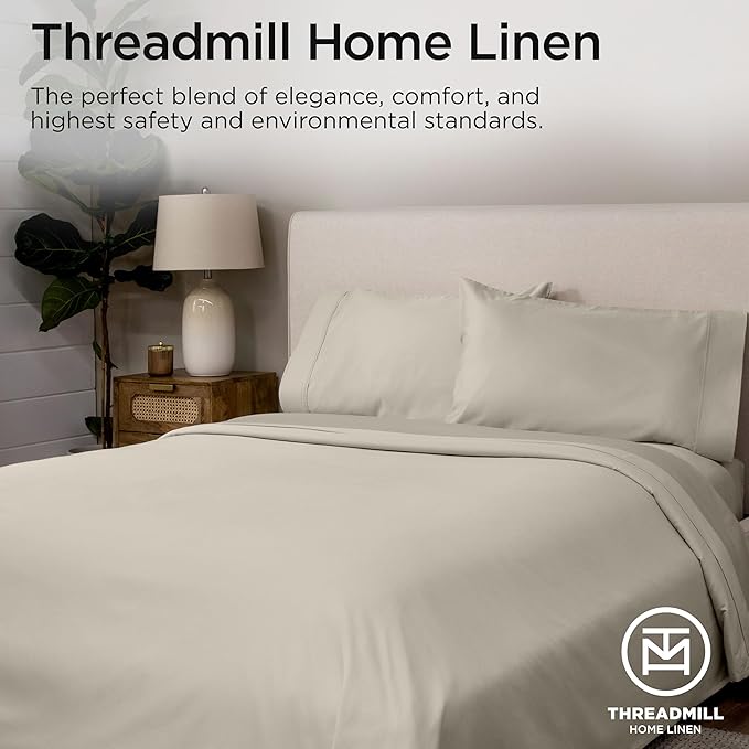 Threadmill California King Sheet Sets | 600 Thread Count Cal King Bed Sheets Set with 16” Deep Pocket | Sateen Weave 4-Piece Bedding Set with Cooling Effect | Taupe