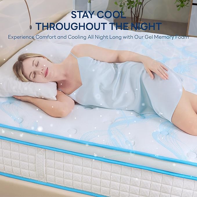 LIKIMIO 14 Inch Twin Size Hybrid Mattress, Made in USA, Mattress in a Box, Gel Memory Foam with Cooling Tech, Pocket Springs with Edge Support, Motion Isolation, Medium Feel, Oeko-TEX, CertiPUR-US