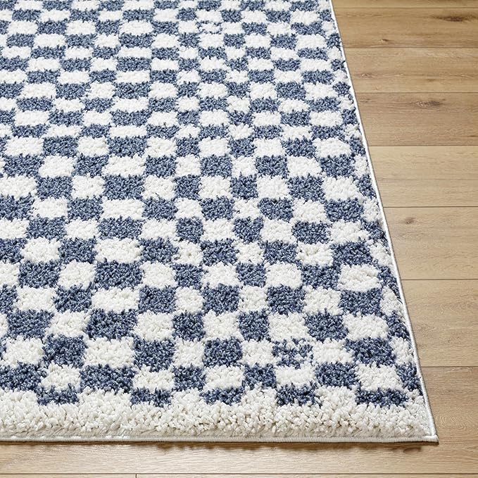 Hauteloom Kieu Hallway, Kitchen Runner Rug - Contemporary - Plush Pile - White, Blue - 2'7" x 7'3"