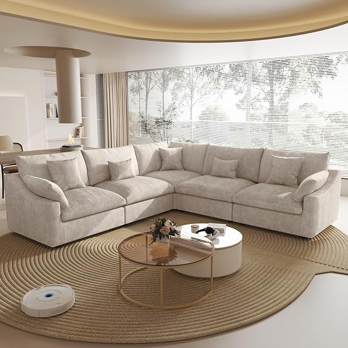 Cloud Couch Modular Sectional Sofa,119inch V Shaped Sofa,Down Filled 5 Seater Convertible Living Room Sets,Cover Washable and Replaceable Couches for Living Room,Khkai