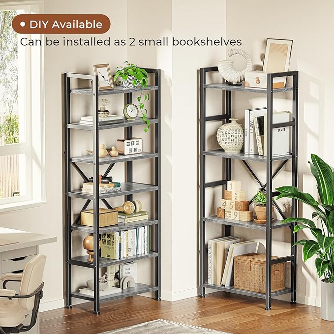 SUPERJARE Triple 4 Tier Bookshelf, Bookcase with 11 Open Display Shelves, Wide Book Shelf Book Case for Home & Office, Grey
