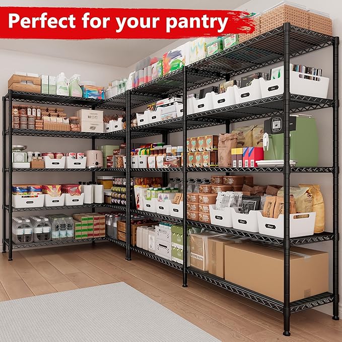 REIBII 5-Tier Heavy Duty Metal Wire Shelves, Industrial Style, 61.7"W x 72.4"H x 15.8"D, 1500 LBS Capacity, Adjustable, Rust Resistant, 2 Pack