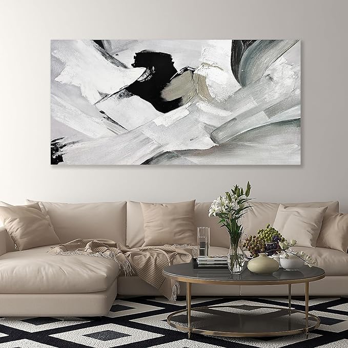 Abstract Wall Art Home Wall Decor Black White and Grey painting Abstract Canvas Art Framed Artwork Modern Home Wall Decor for Living Room Bedroom Office 24"x48"