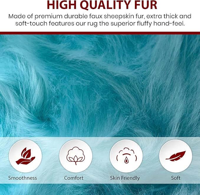 Free Shape Luxury Soft Fluffy Shag Area Rug Duo Decto 12 Pelts 6'x12', 180x360cm - Vegan Fur Ultra Soft Indoor Carpet Nursery Rugs for Bedroom Home Decor, Blue