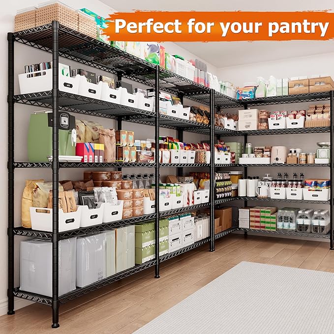 REIBII 1600LBS Storage Shelves 69.8''W Metal Shelving 5 Tier Wire Shelving Unit,Pantry Shelves Kitchen Shelves Adjustable Wire Commercial Shelf for Garage Storage Shelves, 69.8" Wx15.8 Dx72.4 H, Black