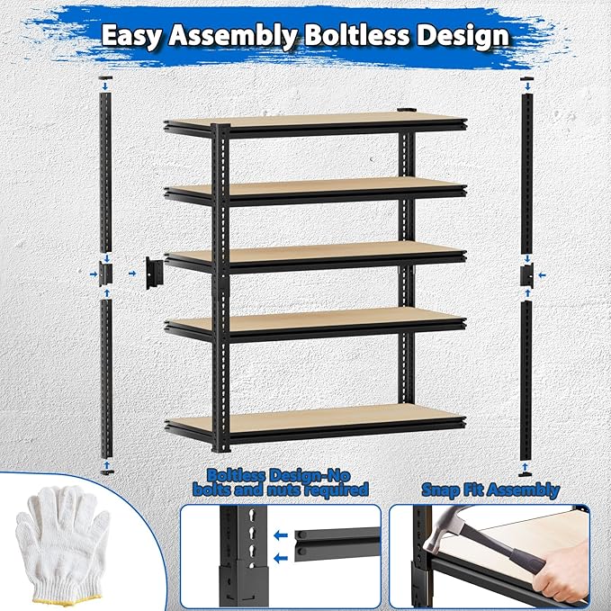 Garage Shelving, 3 PCS Storage Shelves Heavy Duty 2000 LBS Capacity, 5 Tier Adjustable Metal Organizer Wire Rack, 36" L x 18" W x 72" H Utility Shelf Unit for Kitchen Pantry