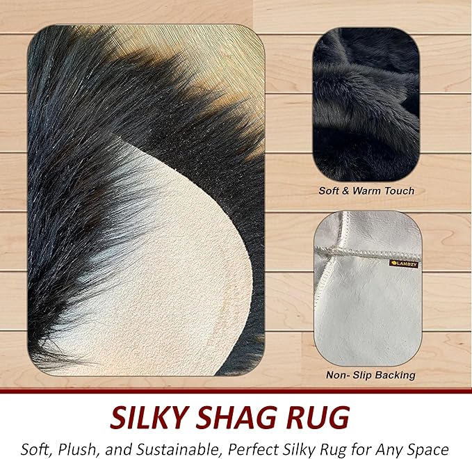 Free Shape Luxury Soft Fluffy Shag Area Rug Single Quarto 4 Pelts 4'x6',120x180 cm - Vegan Fur Ultra Soft Indoor Carpet Nursery Rugs for Bedroom Home Decor, Black