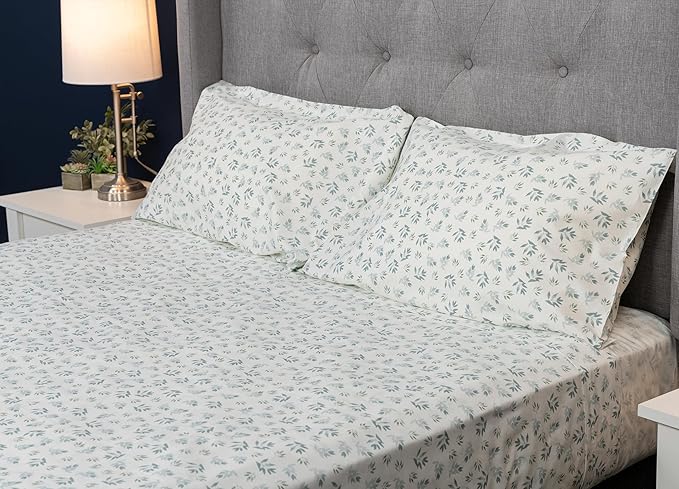 MyPillow Giza Dreams Bed Sheets, 100% Certified Giza Egyptian Cotton, Deep Pocket, Sateen Weave [Queen, Blue Green Floral]
