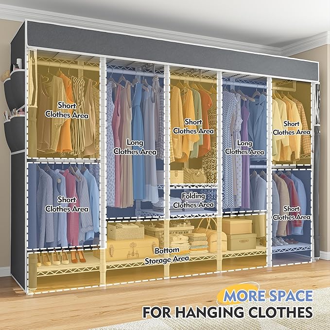 Raybee 90.6" W Clothes Rack with Cover Heavy Duty Clothing Rack with Cover Loads 1200LBS Freestanding Garment Rack for Bedroom, White