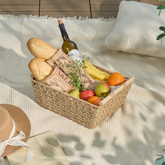 Isidore Paper Rope Woven Rectangular Multi-Use Baskets, 16.9" x 12.9" x 8.6", 14.5" x 11.8" x 5.5", Natural Brown