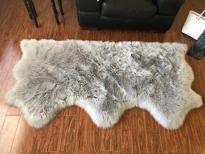 Free Shape Luxury Soft Fluffy Shag Area Rug Triple Side by Side 3'x6', 90x180cm - Vegan Fur Ultra Soft Indoor Carpet Nursery Rugs for Bedroom Home Decor, Grey