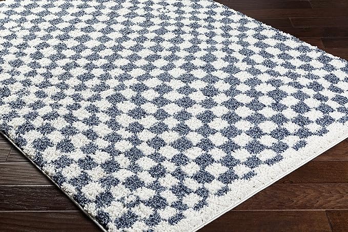 Hauteloom Kieu Hallway, Kitchen Runner Rug - Contemporary - Plush Pile - White, Blue - 2'7" x 7'3"