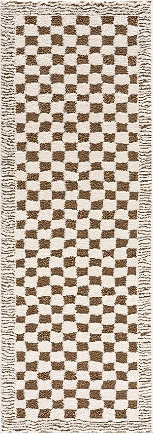 Hauteloom Leryn Hallway, Kitchen Runner Rug - Checkered - High Pile - Bone - 2'8" x 7'3"