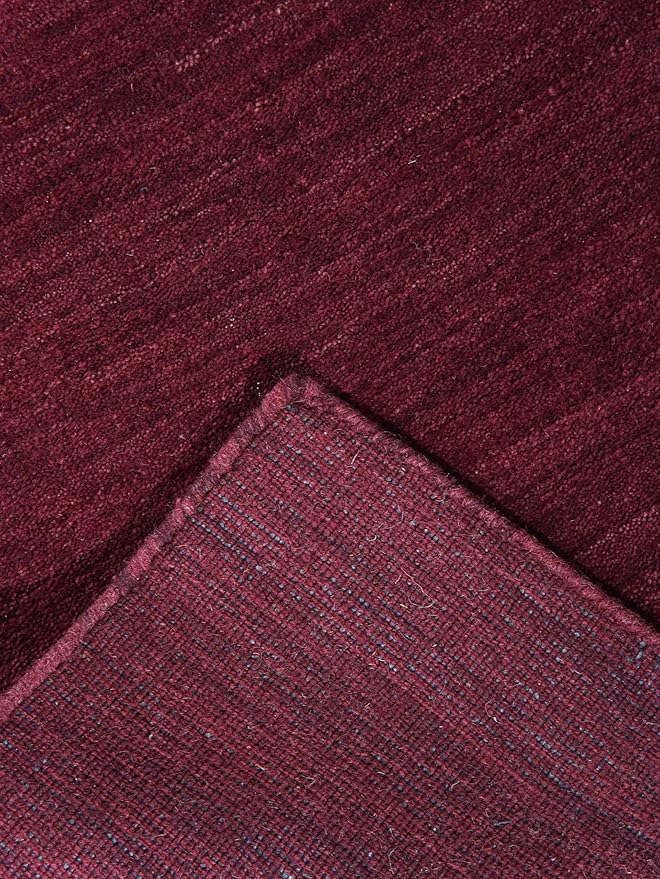 Hand Knotted Loom Wool ECO-Friendly Area Rugs - 2'6''x6', Runner, Dark Red Color, Solid Plain Design, High Pile Handmade Anti Skid Area Rugs for Living Room, Bed Room (L00111)