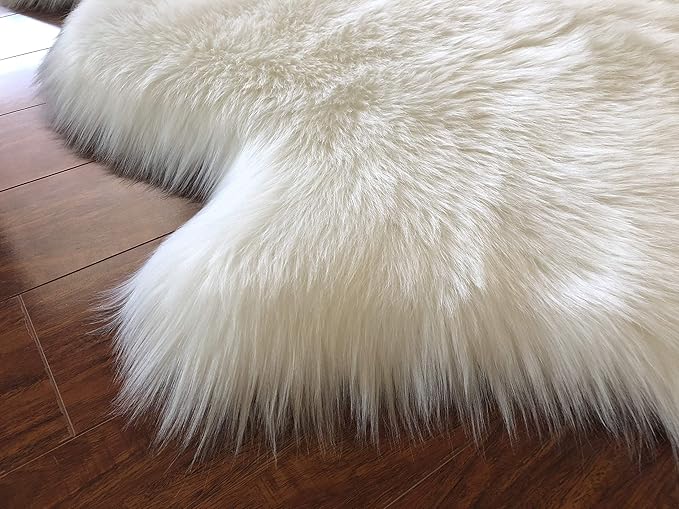Free Shape Luxury Soft Fluffy Shag Area Rug Triple Side by Side 3'x6', 90x180cm - Vegan Fur Ultra Soft Indoor Carpet Nursery Rugs for Bedroom Home Decor, White