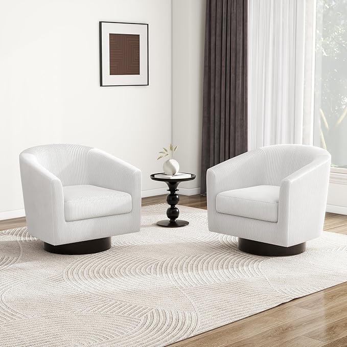 Swivel Barrel Accent Chair, Modern Round Corduroy Fabric Arm Chair for Living Room, Bedroom, Comfy Club Reading Chairs for Adults (Corduroy Beige, Set of 1)