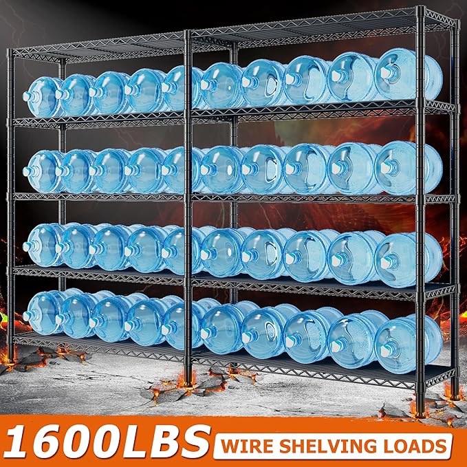 REIBII 1600LBS Storage Shelves 69.8''W Metal Shelving 5 Tier Wire Shelving Unit,Pantry Shelves Kitchen Shelves Adjustable Wire Commercial Shelf for Garage Storage Shelves, 69.8" Wx15.8 Dx72.4 H, Black