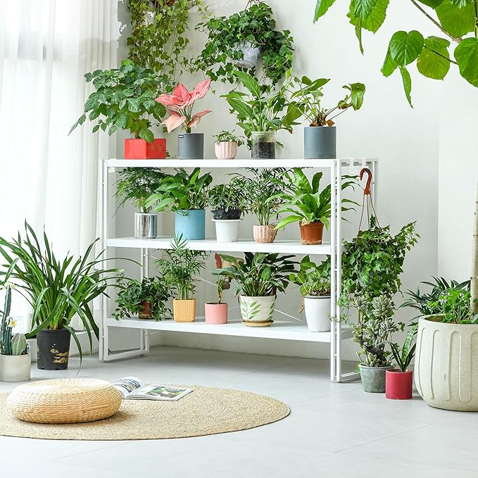 HCHQHS Bookshelf, 3-Tier Industrial Bookcase, White Open Book Shelf, Freestanding Horizontal Bookshelves with Metal Frame