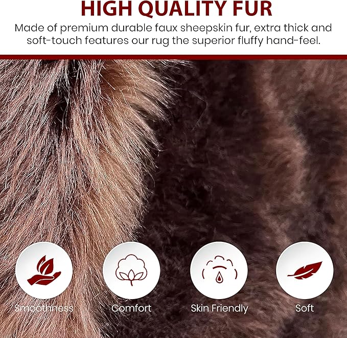 Free Shape Luxury Soft Fluffy Shag Area Rug Triple Side by Side 3'x6', 90x180cm - Vegan Fur Ultra Soft Indoor Carpet Nursery Rugs for Bedroom Home Decor, Brown