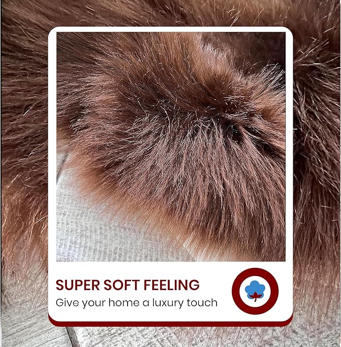 Free Shape Luxury Soft Fluffy Shag Area Rug Triple Side by Side 3'x6', 90x180cm - Vegan Fur Ultra Soft Indoor Carpet Nursery Rugs for Bedroom Home Decor, Brown