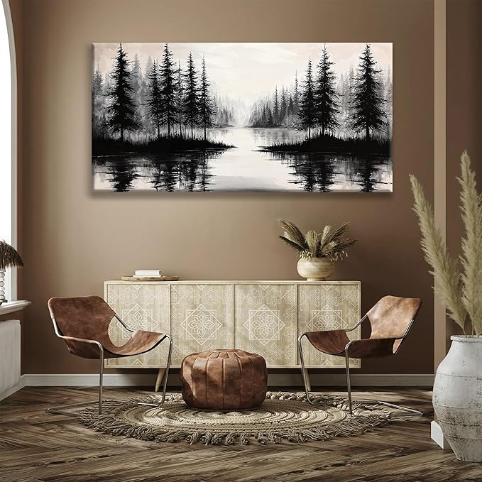 QSQ Large Wall Art For Living Room Canvas Art Wall Decor Modern Minimalist Artwork Forest River Landscape Paintings Pictures For Bedroom Apartment Office Mural Aesthetic Artwork 29 X 58 In