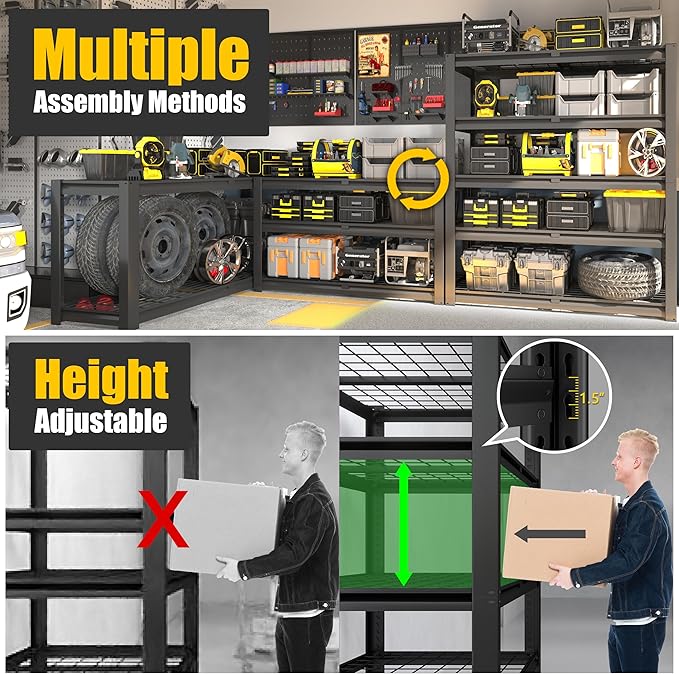 PrimeZone Heavy Duty Storage Shelves - 48" W X 18" D X 72" H Adjustable Garage Wire Shelving Unit, 5 Tier Industrial Metal Shelf Standing Utility Rack for Warehouse, Pantry, Basement, Black, 4 Pack