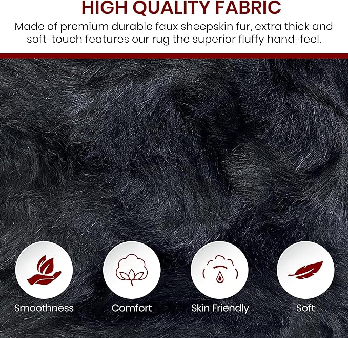 Free Shape Luxury Soft Fluffy Shag Area Rug Single Quarto 4 Pelts 4'x6',120x180 cm - Vegan Fur Ultra Soft Indoor Carpet Nursery Rugs for Bedroom Home Decor, Black