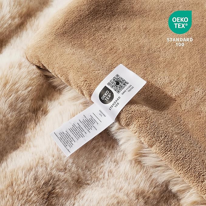 Cozy Bliss Faux Fur Throw Blanket for Couch, Fuzzy Soft Plush Thick Bubble Blanket for Sofa Bedroom Living Room, 60 * 80 Inches Tie-dye Beige