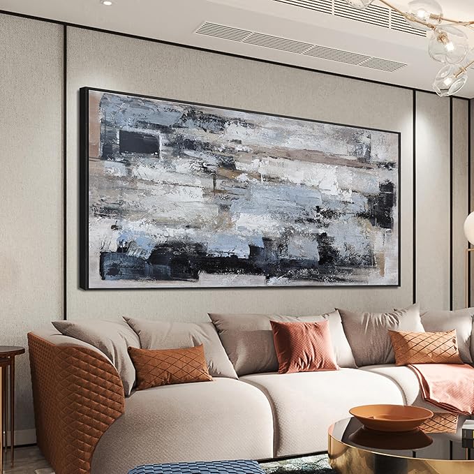 KUPTEU Canvas Oversized Wall Art Decor Large Wall Art For Living Room Framed Blue Abstract Wall Art Prints Abstract Art Abstract Canvas Art Wall Decor Artwork For Walls Home Office Wall Decor 29"x58"