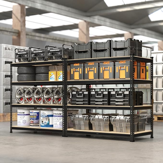 PrimeZone 40" W x 20" D x 59" H Heavy Duty Storage Shelves, 4 Tier Adjustable Garage Shelving Unit, Metal Organizer Shelf Utility Rack for Warehouse Pantry Closet Kitchen, Black