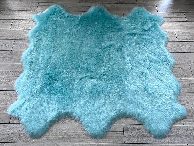 Free Shape Luxury Soft Fluffy Shag Area Rug Sexto 6 Pelts 6'x6',180x180 cm - Vegan Fur Ultra Soft Indoor Carpet Nursery Rugs for Bedroom Home Decor, Blue