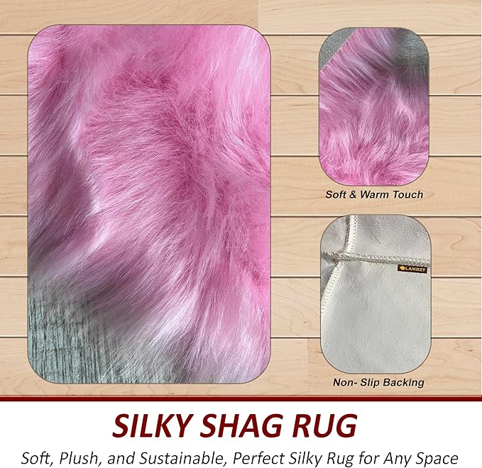 Free Shape Luxury Soft Fluffy Shag Area Rug Double 2'x6', 60x180cm - Vegan Fur Ultra Soft Indoor Carpet Nursery Rugs for Bedroom Home Decor, Pink