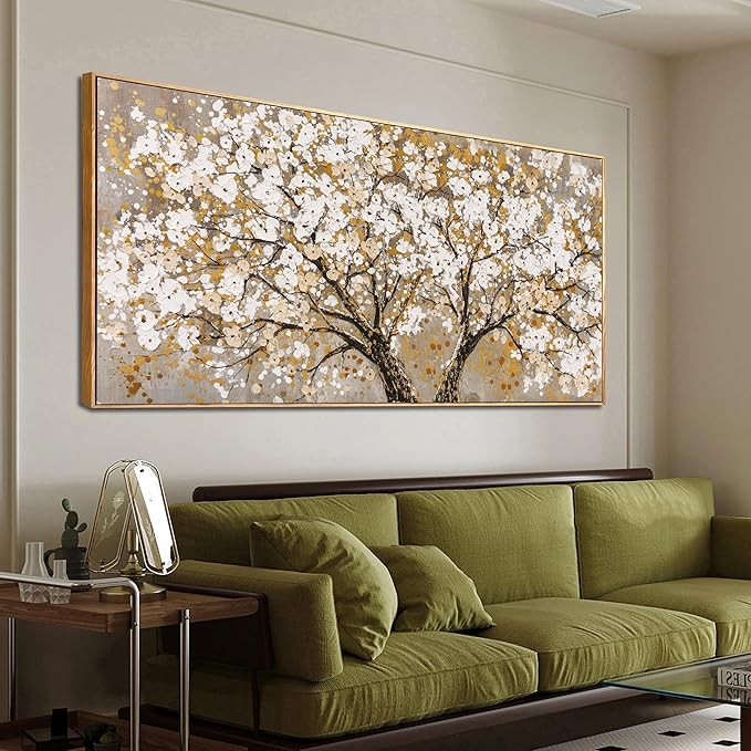 Canvas Oversized Wall Art Decor Large Wall Art For Living Room Framed Yellow Wall Art Prints Tree of Life Wall Art Canvas Art Wall Decor Artwork For Walls Modern Bedroom Office Decor 29"x58"