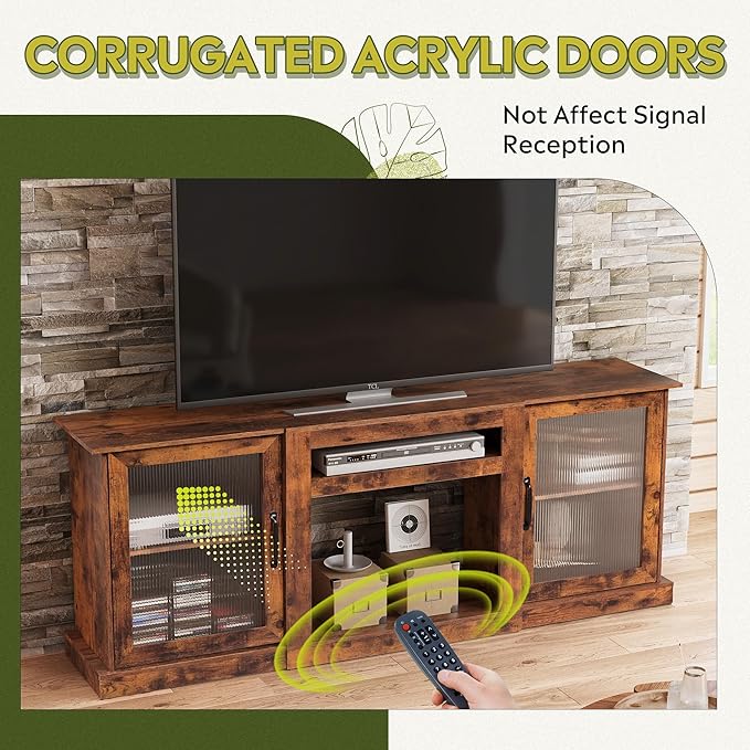 WLIVE Farmhouse TV Stand for 75 inch TV, Entertainment Center with Storage Cabinets, Mid Century Modern TV Console for Living Room, Bedroom, Rustic Brown