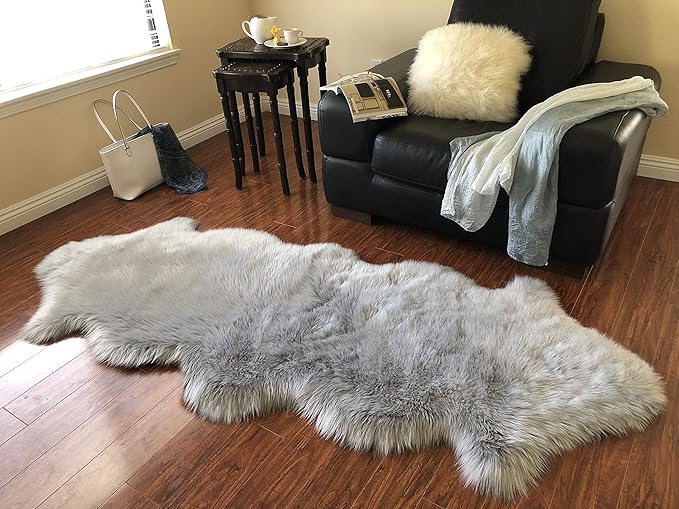 Free Shape Luxury Soft Fluffy Shag Area Rug Double 2'x6', 60x180cm - Vegan Fur Ultra Soft Indoor Carpet Nursery Rugs for Bedroom Home Decor, Grey