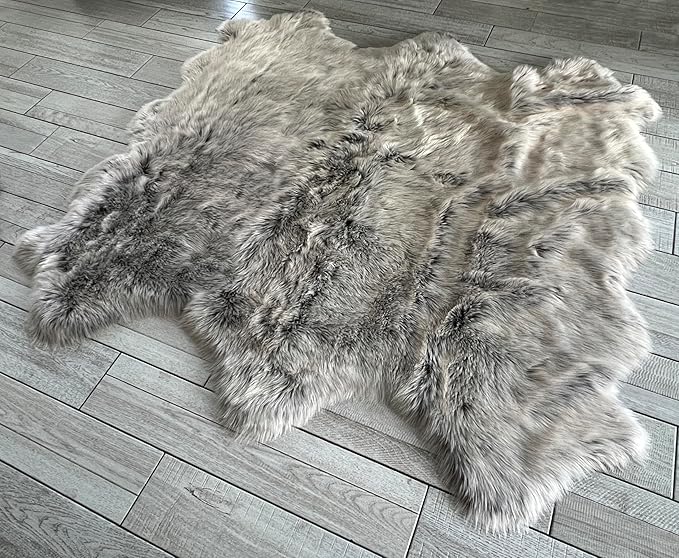Free Shape Luxury Soft Fluffy Shag Area Rug Sexto 6 Pelts 6'x6',180x180 cm - Vegan Fur Ultra Soft Indoor Carpet Nursery Rugs for Bedroom Home Decor, Brown with Beige Tips