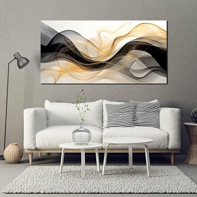 AOZEMI Abstract Wall Art Black White Canvas Art Gold Pictures Wall Decor Prints Artwork for Bedroom Living Room Home Office Kitchen 29x59