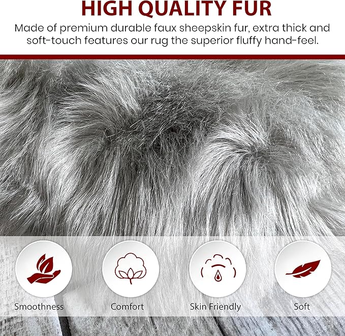 Free Shape Luxury Soft Fluffy Shag Area Rug Triple Side by Side 3'x6', 90x180cm - Vegan Fur Ultra Soft Indoor Carpet Nursery Rugs for Bedroom Home Decor, Grey