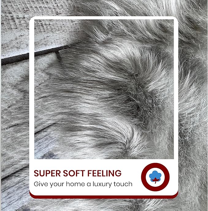 Free Shape Luxury Soft Fluffy Shag Area Rug Triple Side by Side 3'x6', 90x180cm - Vegan Fur Ultra Soft Indoor Carpet Nursery Rugs for Bedroom Home Decor, Grey