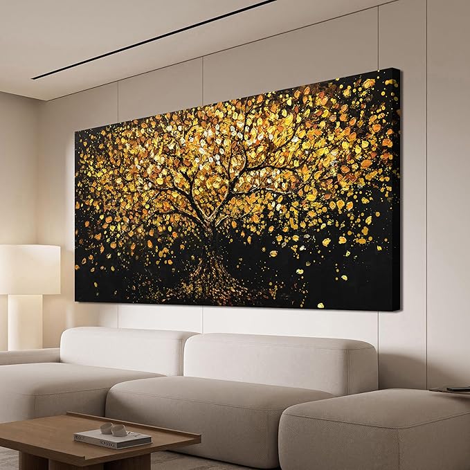 Canvas Wall Art Decor Canvas Modern Art Wall Decor Black and Gold Wall Art Decor Tree of Life Wall Art Pictures for Living Room Tree Wall Art Prints Art Work for Home Office Wall Decor 20" X 40"