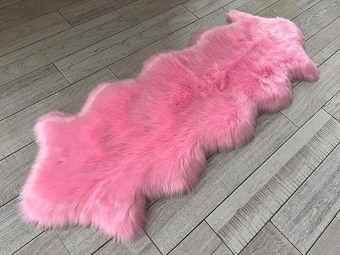 Free Shape Luxury Soft Fluffy Shag Area Rug Double 2'x6', 60x180cm - Vegan Fur Ultra Soft Indoor Carpet Nursery Rugs for Bedroom Home Decor, Pink
