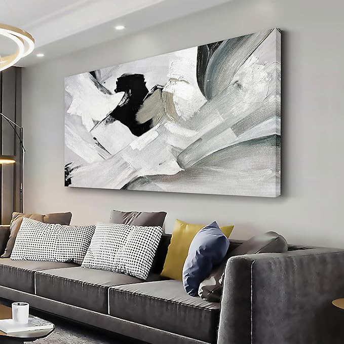 Abstract Wall Art Home Wall Decor Black White and Grey painting Abstract Canvas Art Framed Artwork Modern Home Wall Decor for Living Room Bedroom Office 24"x48"