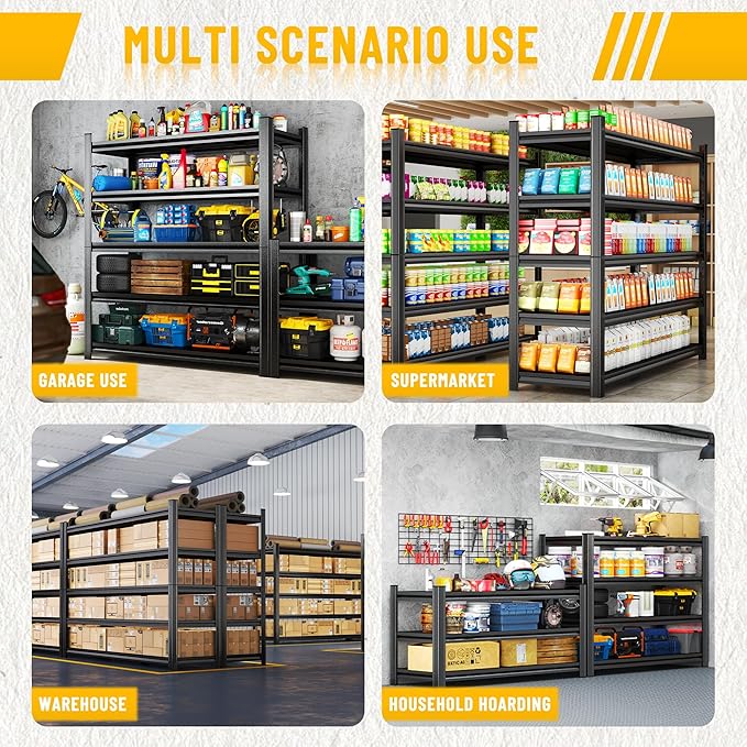 6-Tier Heavy Duty Shelves 3000lb Capacity, Adjustable Metal Garage Storage Rack for Basement Warehouse, Easy Assembly, Size 45.3''W×17.7''D×82''H